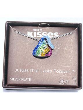 Rainbow Crystal Hershey's Kiss Necklace Silver Plated NWT